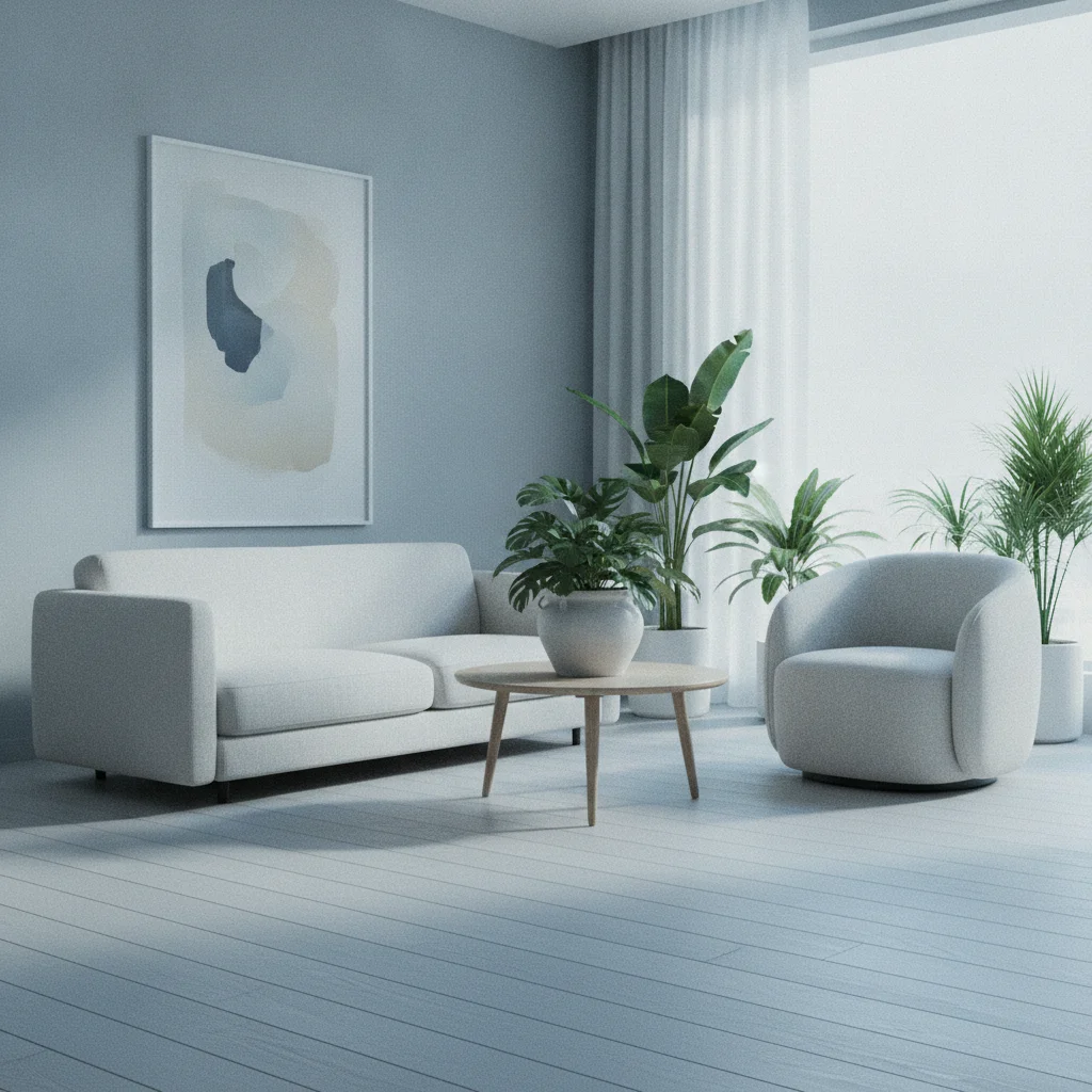 A calm workspace with a notebook, a plant and a glass of water on a light wooden desk
